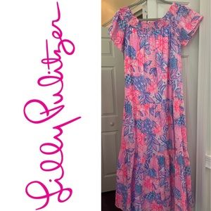 LILLY PULITZER DEZI MAXI DRESS PINK ISLE SNAPPY TURTLE MEDIUM NWT